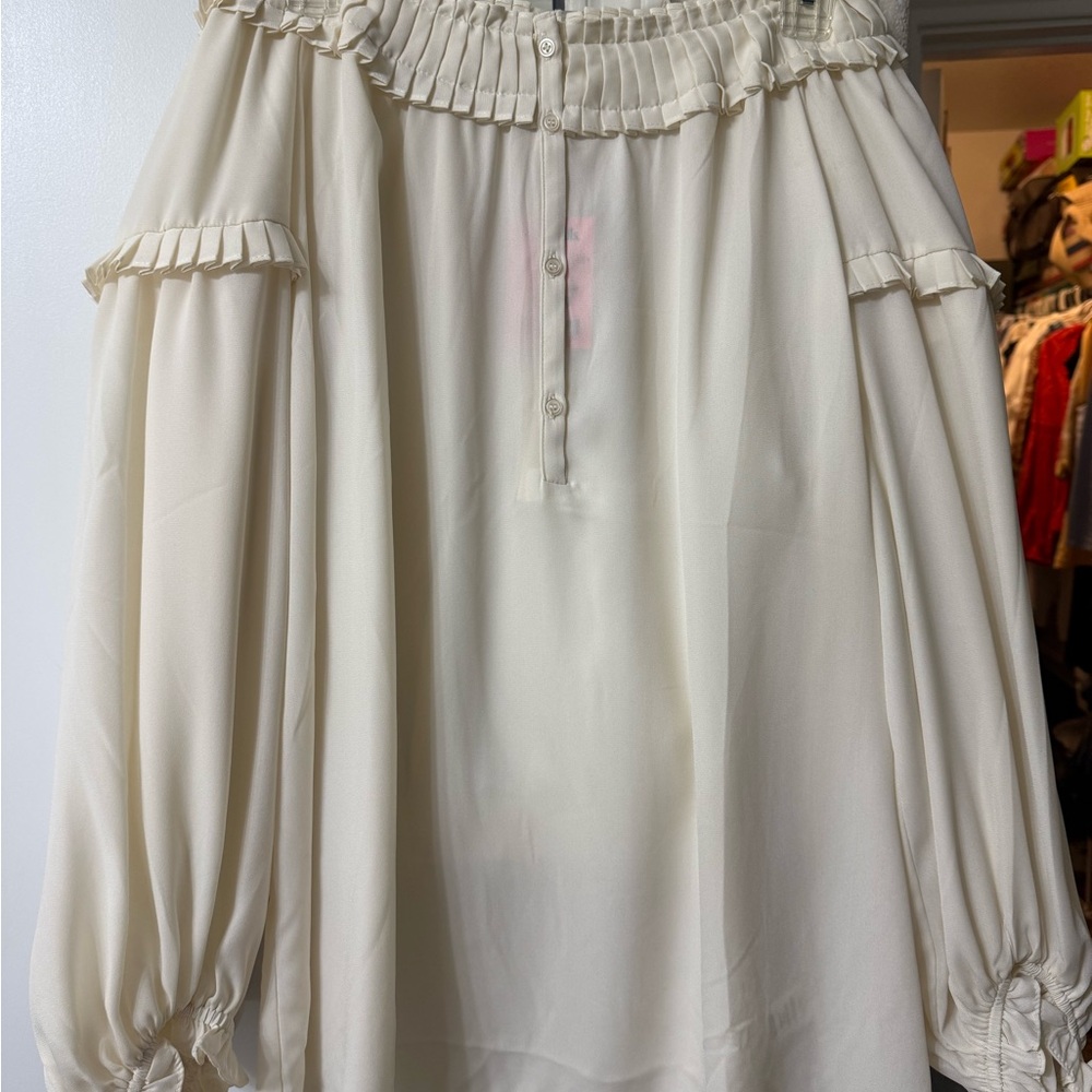 Elegant Cream Blouse with Ruffle Details